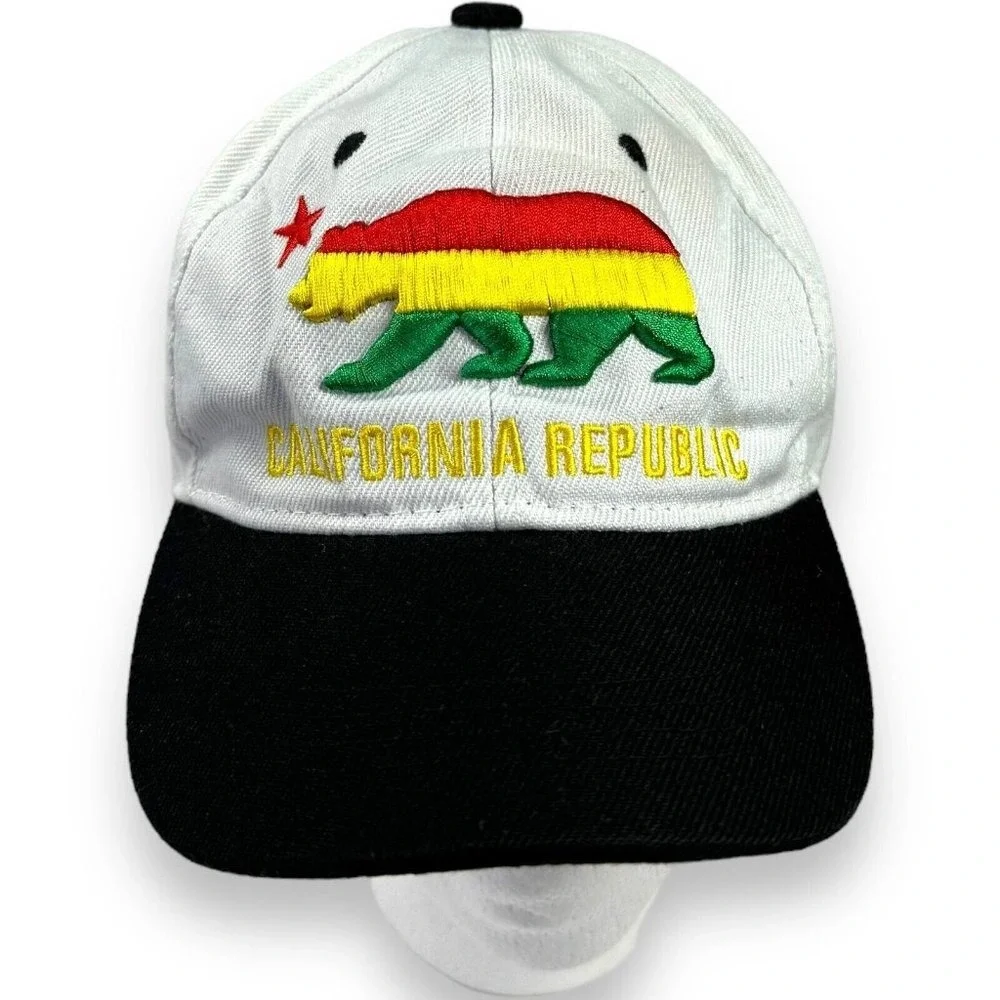 California Republic Bear Hat White Surfer Baseball Cap Kids State Flag Brim